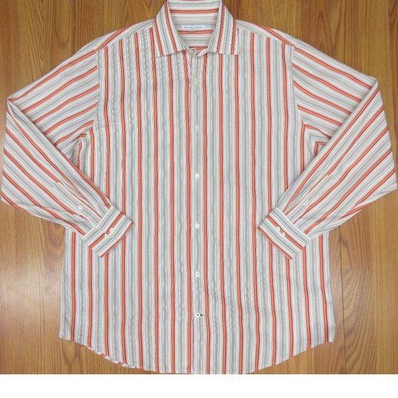 BANANA REPUBLIC REGULAR FIT 100% COTTON SHIRT ORANGE STRIPE Sz LARGE, L - Picture 1 of 3